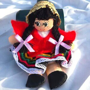 6 inch Doll Cholita Latin American Indigenous Vintage Handmade Bright Colorful